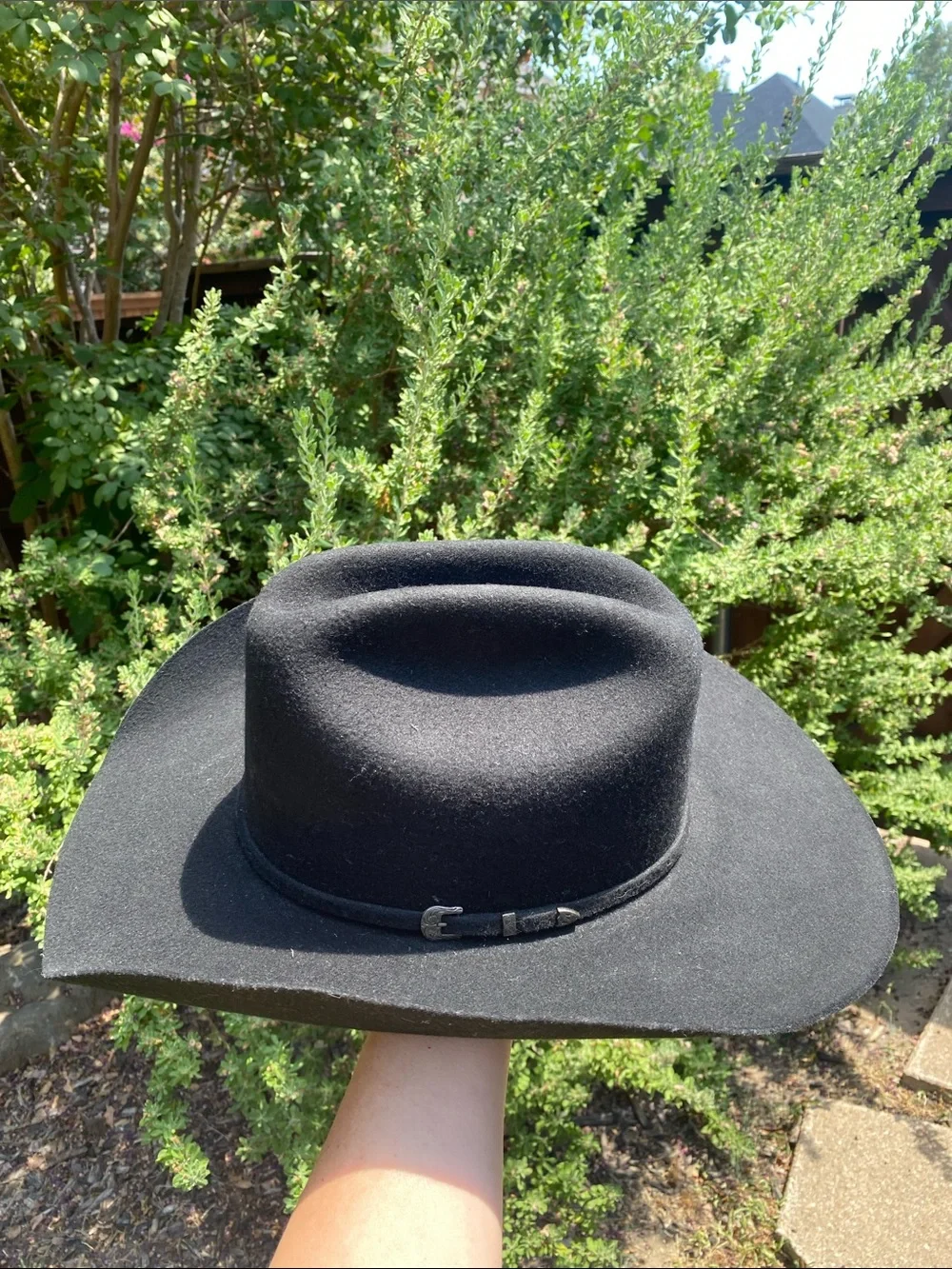 Twister 2X Black Wool Felt DALLAS Western Hat with Silver 3 pc. Buckle hatband